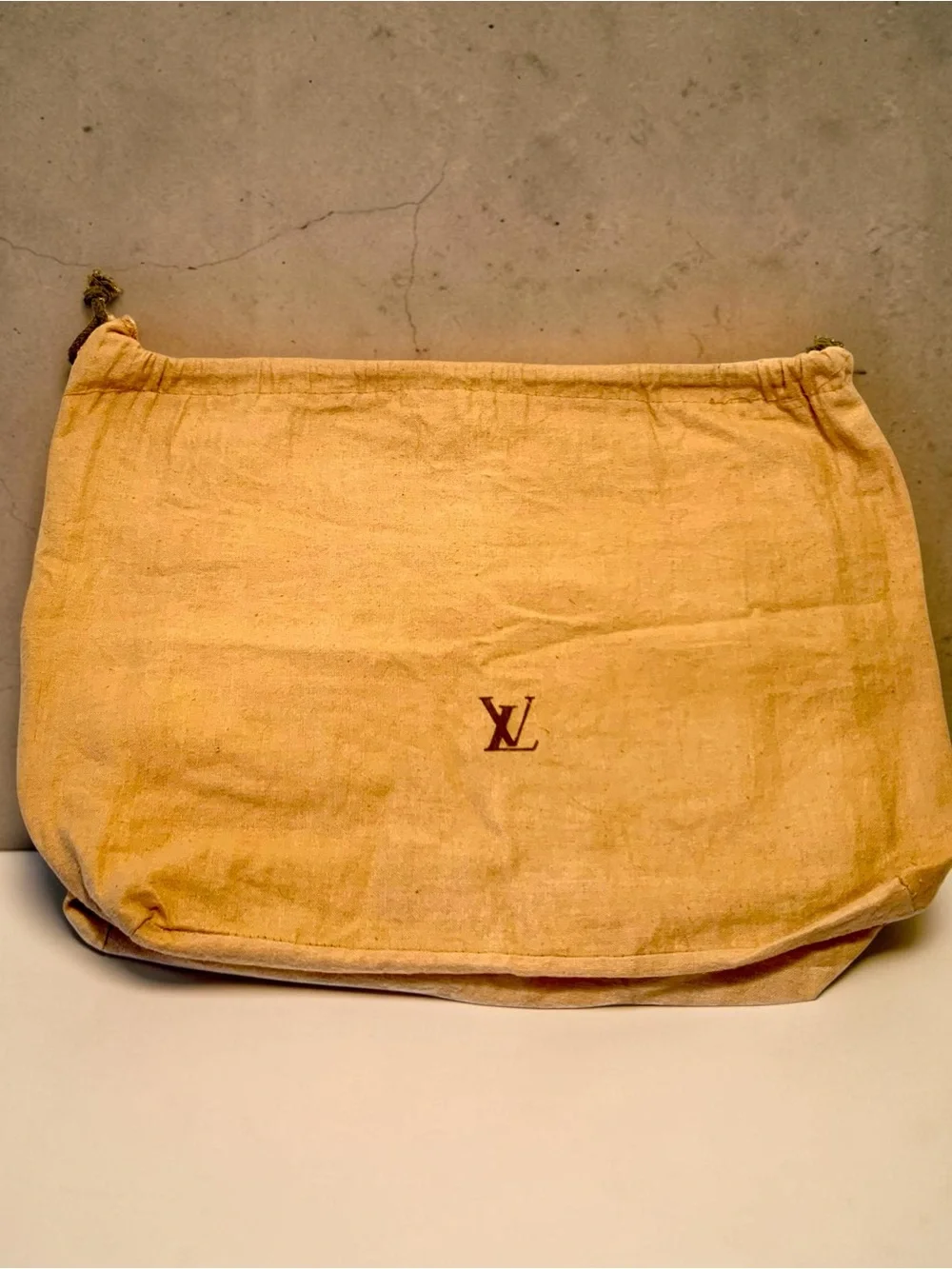 Louis Vuitton Tan flannel Drawstring Dust Bag with Brown LV Logo